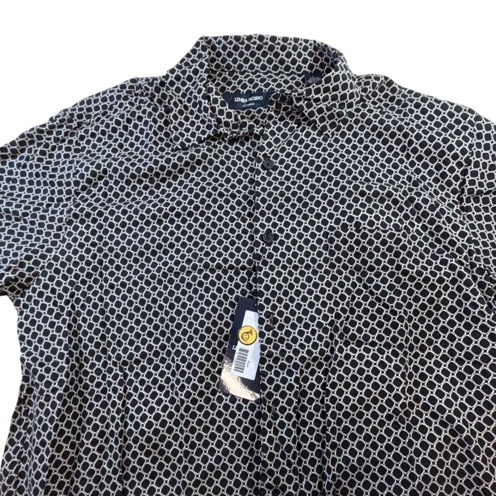 Linea Rosso Signature Silk Blend Honeycomb Print Button Down Shirt Black L J8